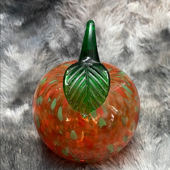 Handblown Orange Glass Pumpkin with Green Stem - Home Art - Picture 3 of 16